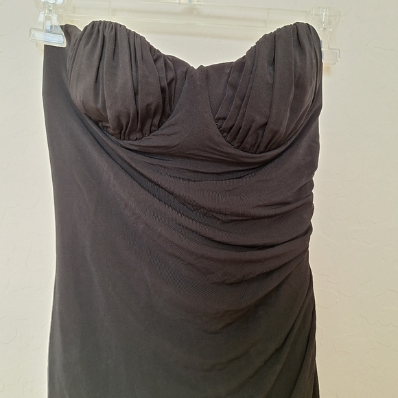 bebe Asymmetrical Corset Dress Black Ruched Midi Whimsigoth Vamp Fairy LBD S - Picture 4 of 9